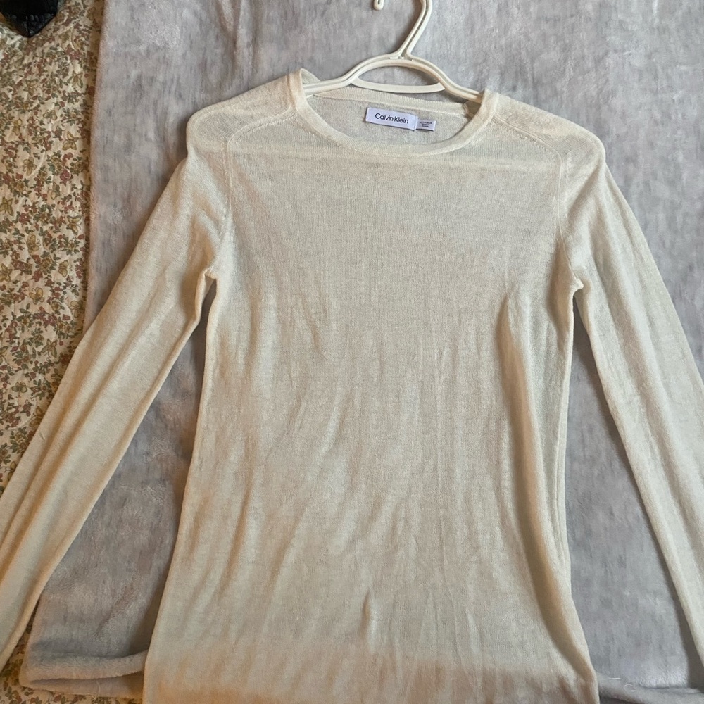 Calvin Klein Cream Crew Neck Sweater Lightweight Knit
